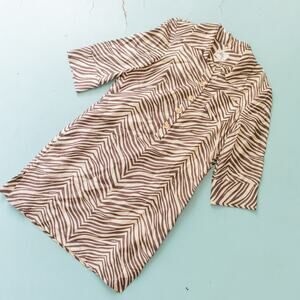Milly of NY Vintage Y2K 100% Silk Brown Zebra Print Button Shirt Dress Size 8